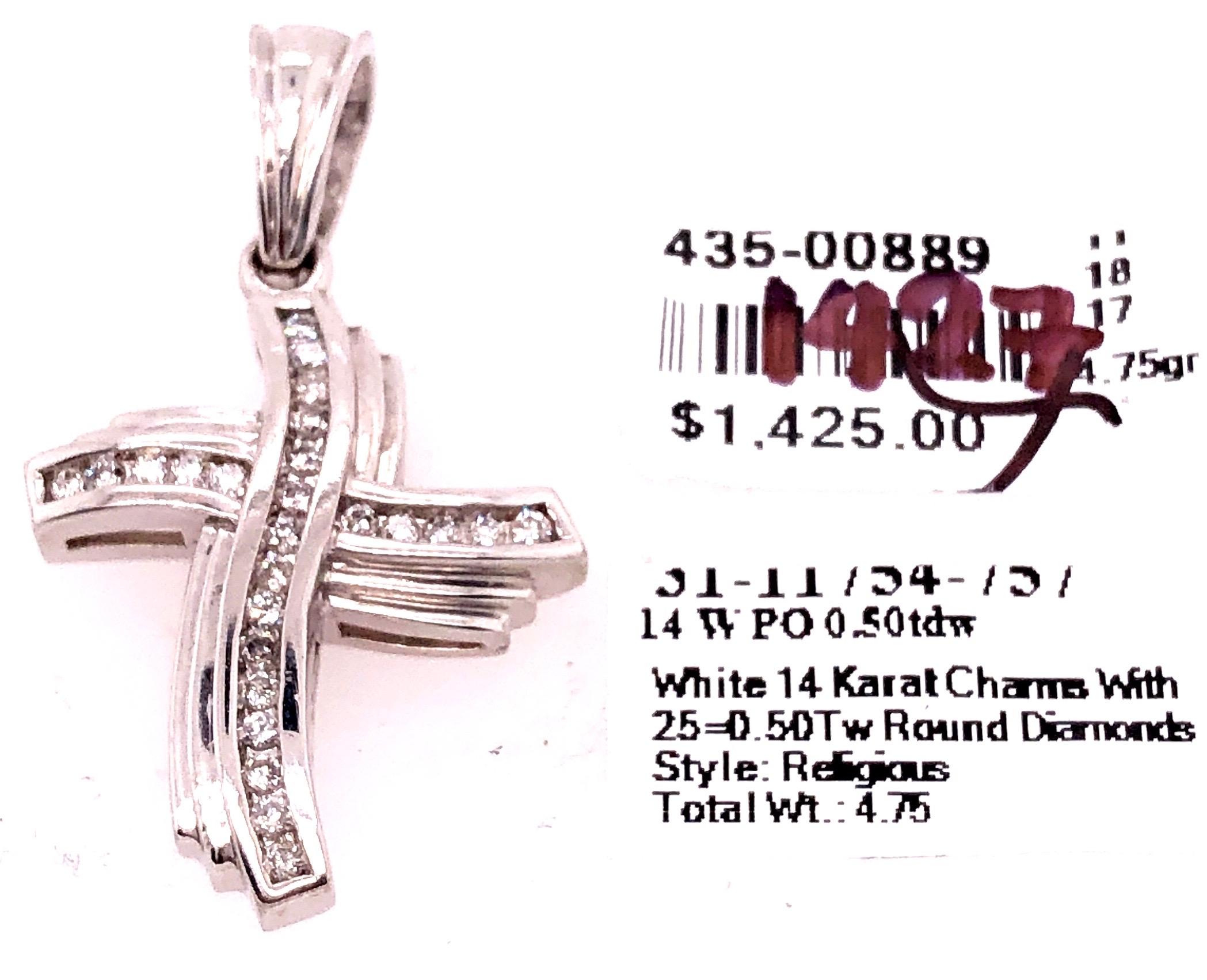 14 Karat White Gold and Diamond Religious Charm / Crucifix Pendant For Sale 3