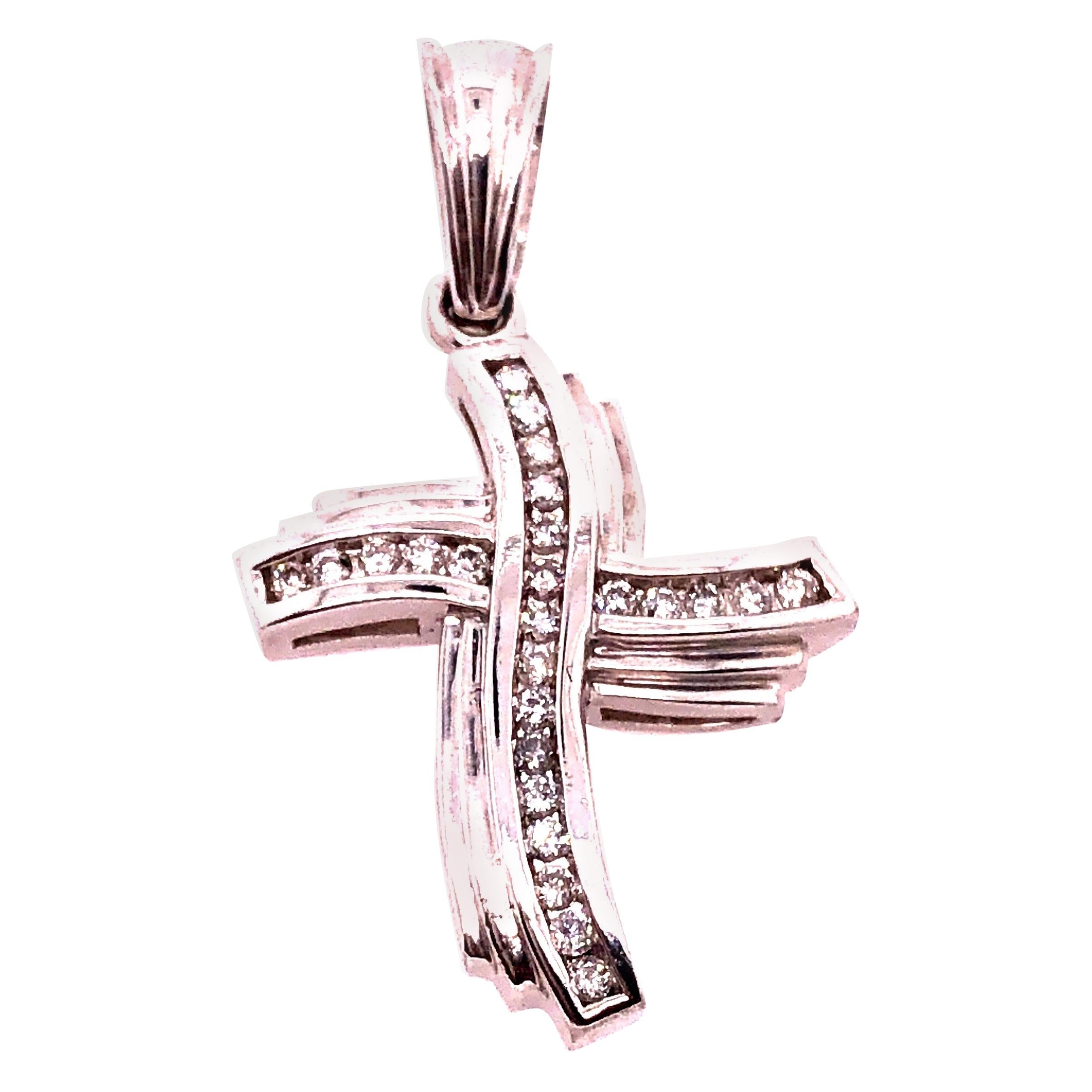 14 Karat White Gold and Diamond Religious Charm / Crucifix Pendant