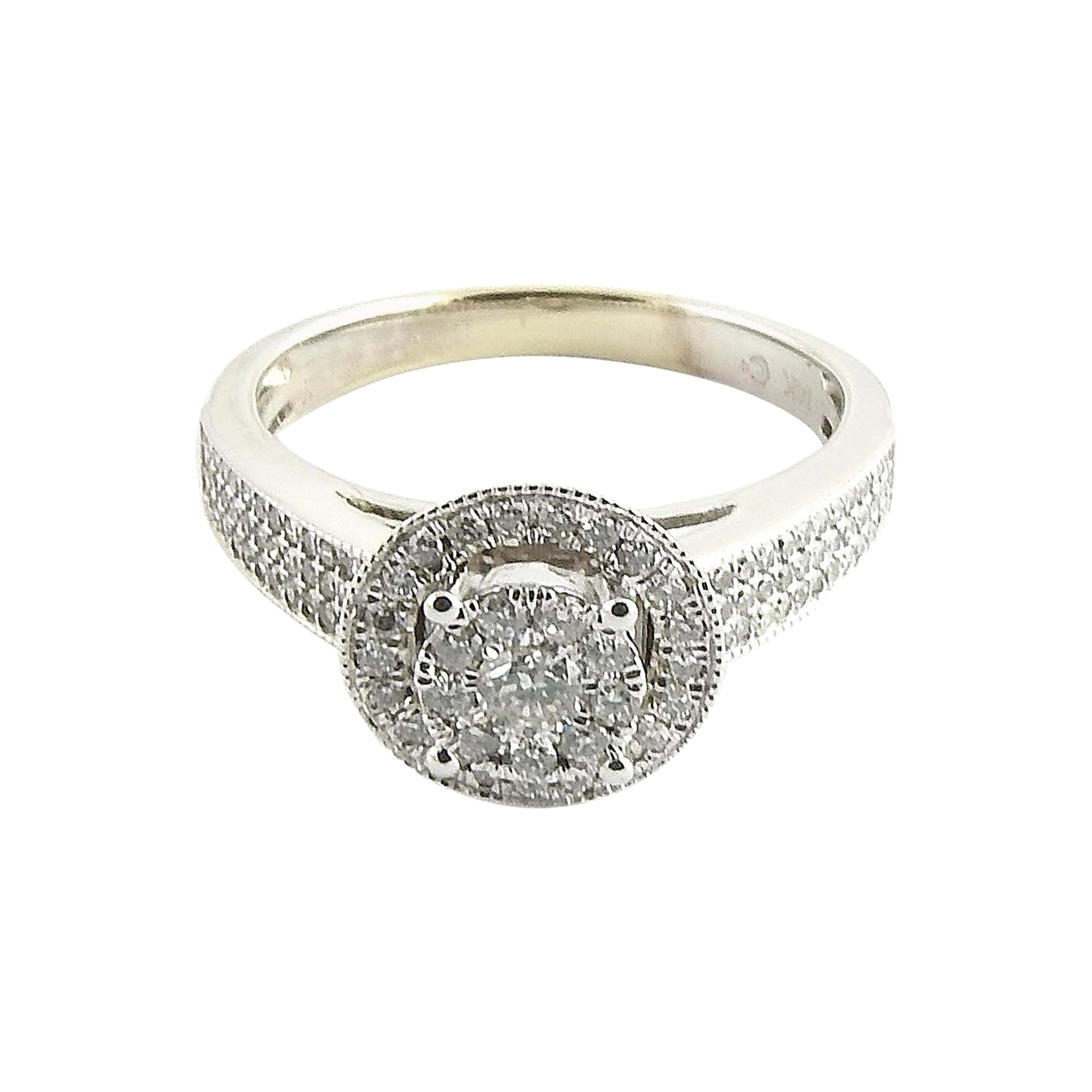 14 Karat White Gold and Diamond Ring For Sale