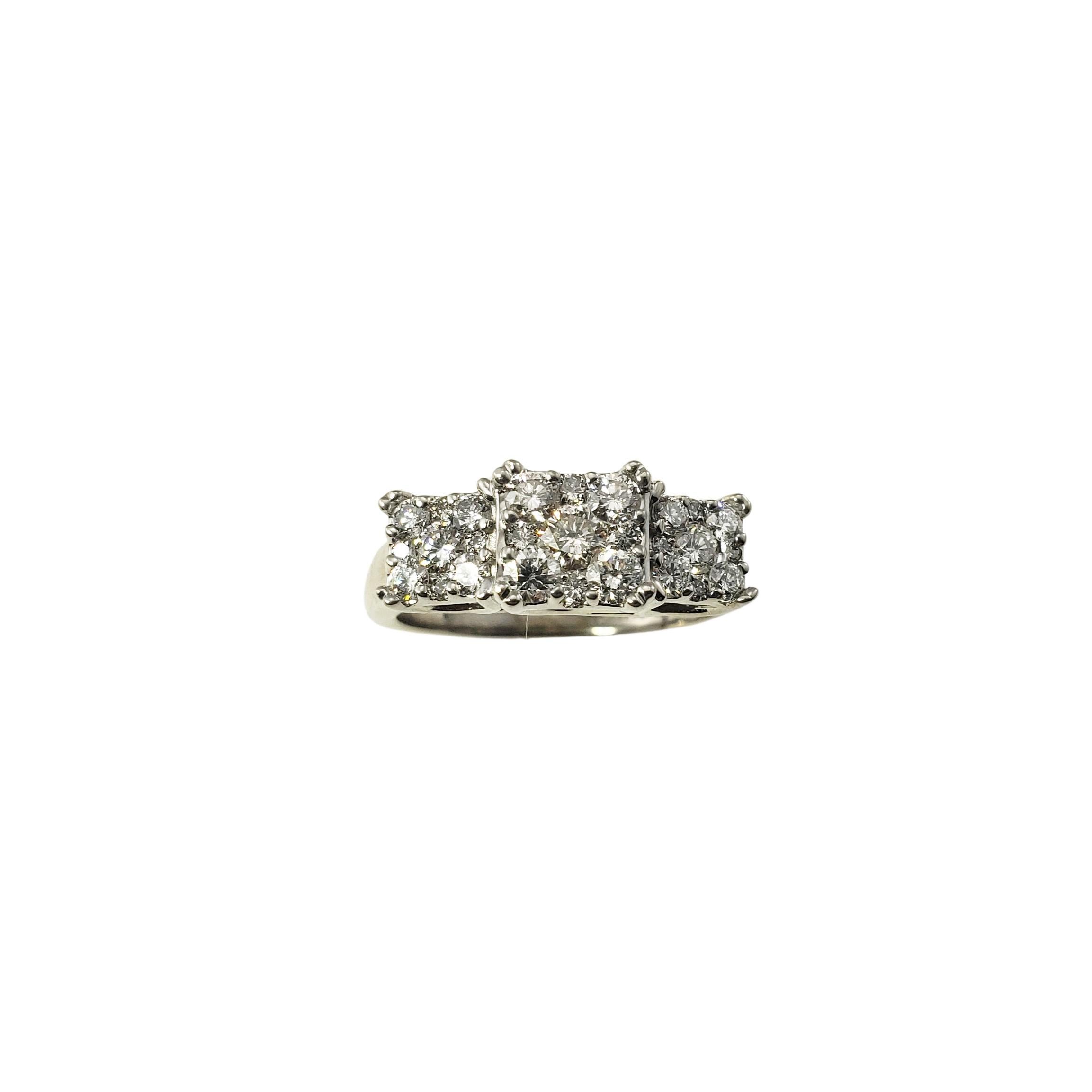 14 Karat White Gold and Diamond Ring Size 7.25-

This sparkling ring features 27 round brilliant cut diamonds set in classic 14K white gold.  Width:  7 mm.  Shank:  2 mm.

Approximate total diamond weight:  .42 ct.

Diamond color: H-I

Diamond