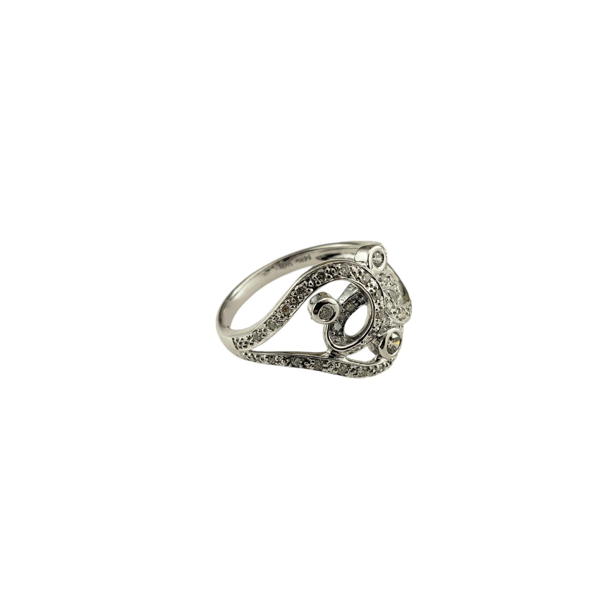 Contemporary 14 Karat White Gold and Diamond Scrolling Ring Size 7.25 #18736 For Sale