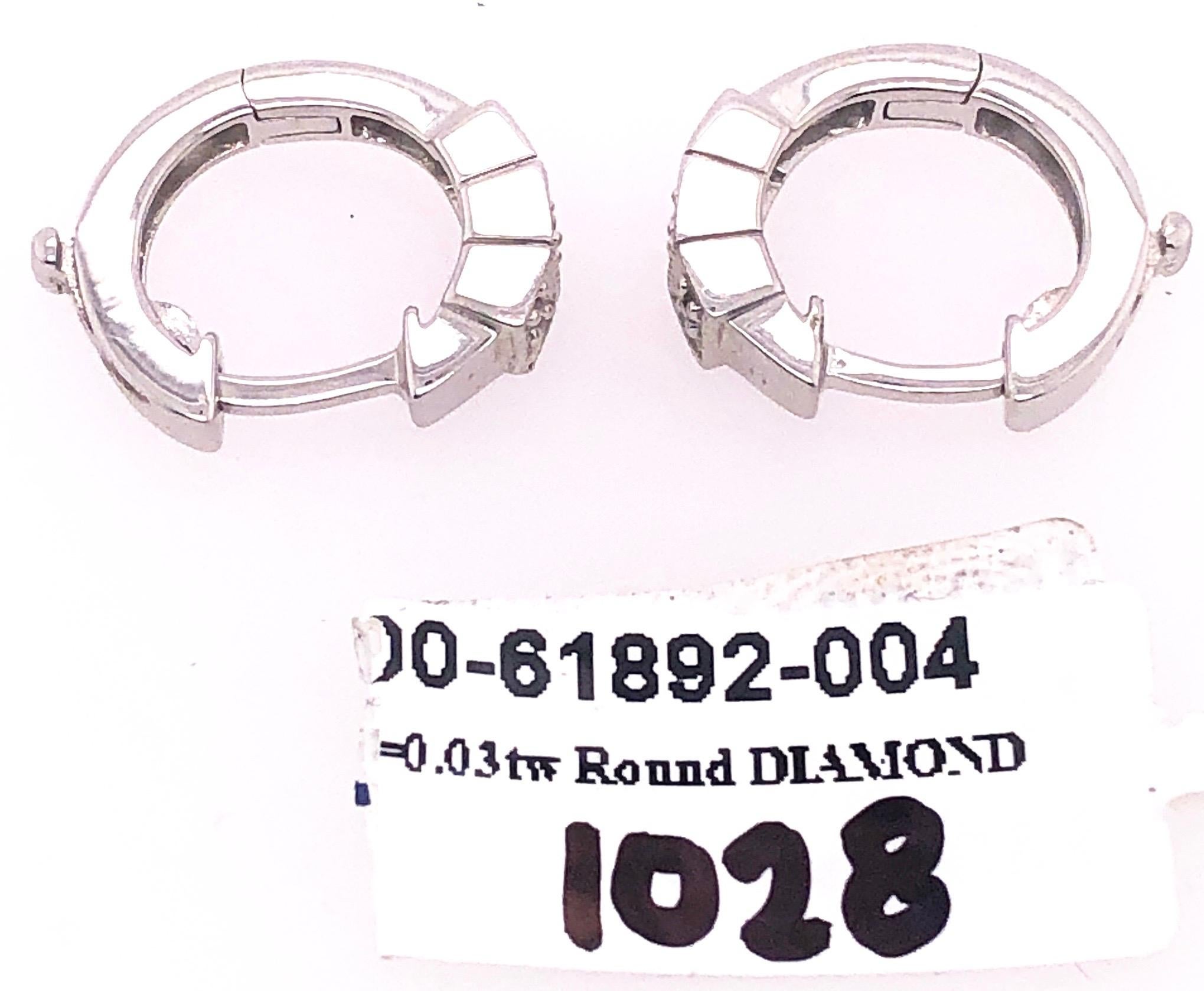 14 Karat White Gold and Diamond Small Hoop Earrings For Sale 3