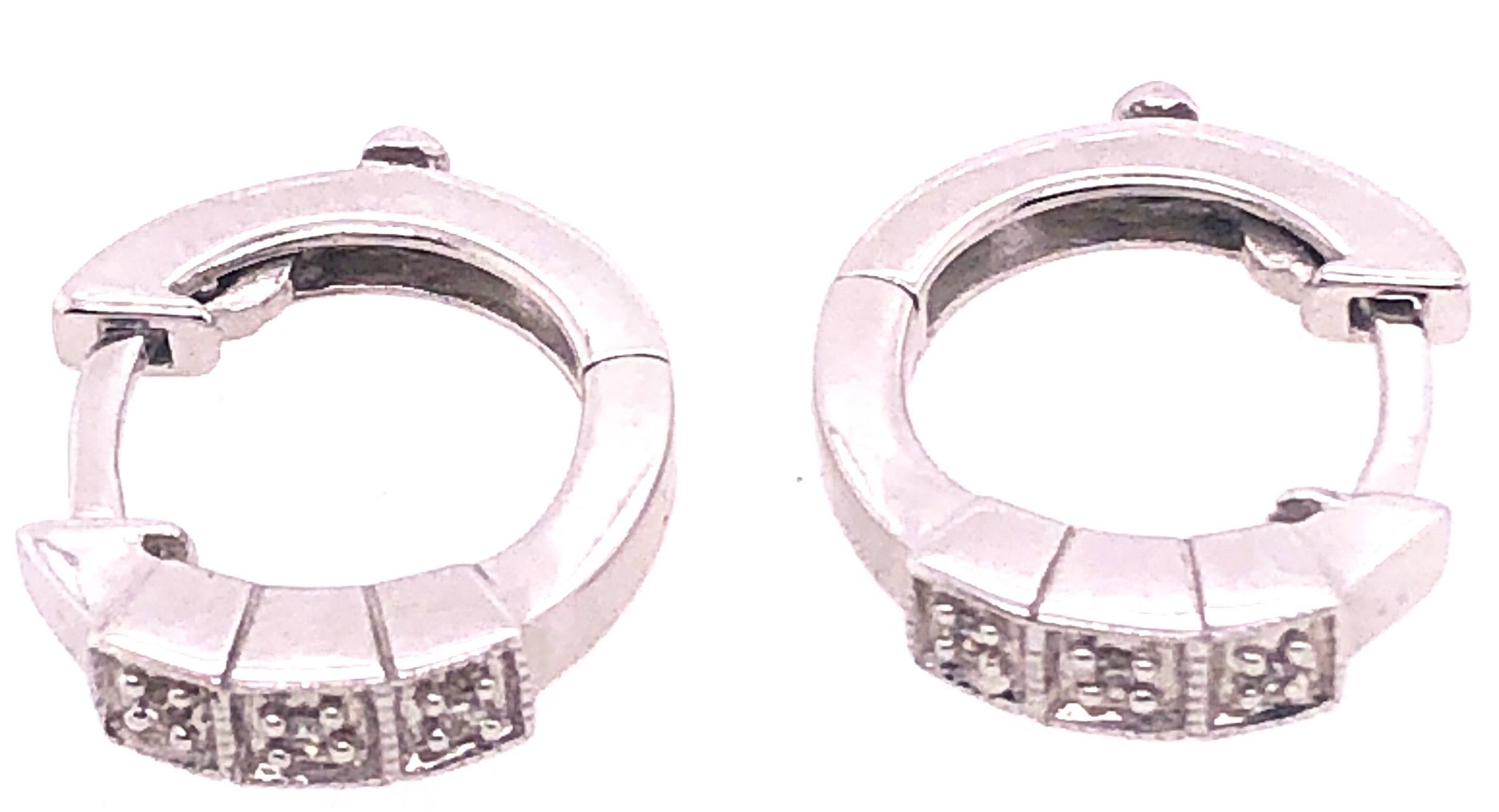 Modern 14 Karat White Gold and Diamond Small Hoop Earrings For Sale