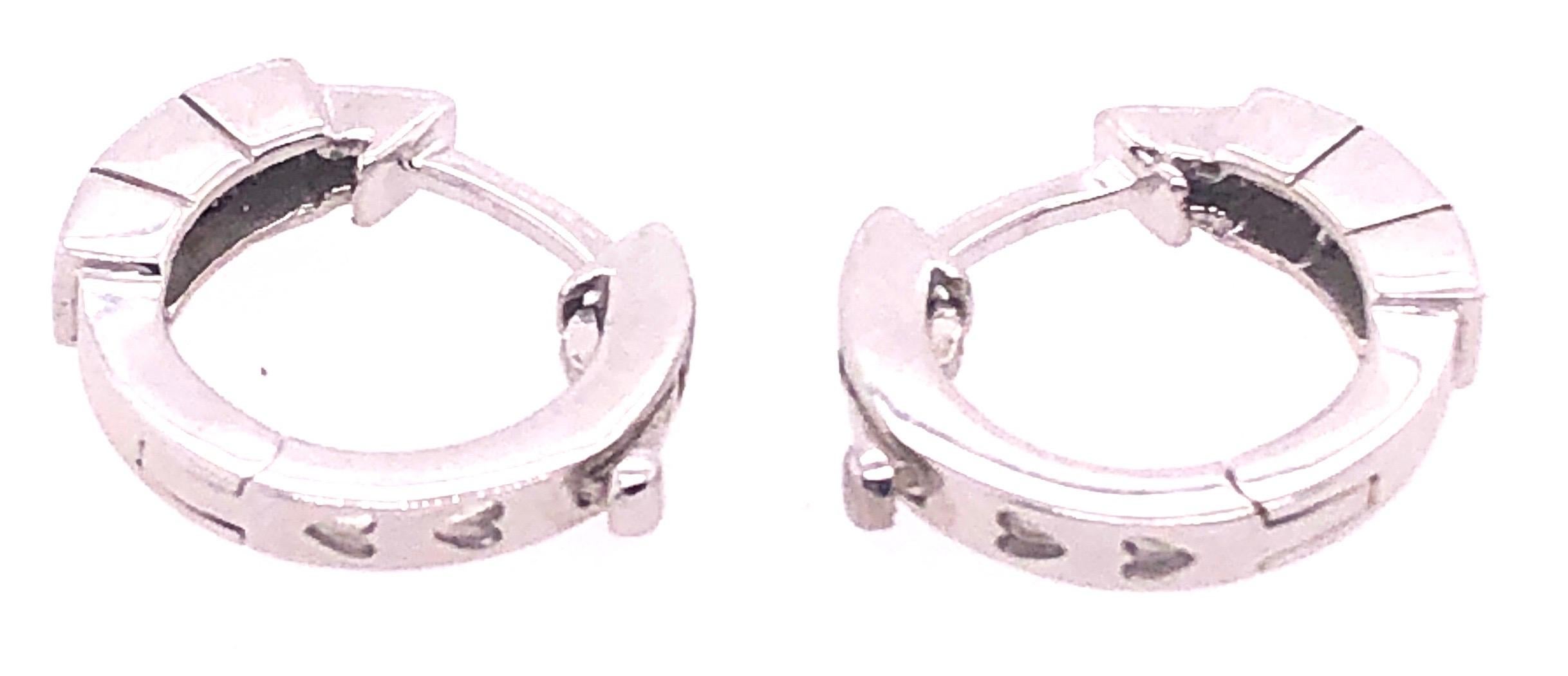 14 Karat White Gold and Diamond Small Hoop Earrings For Sale 1