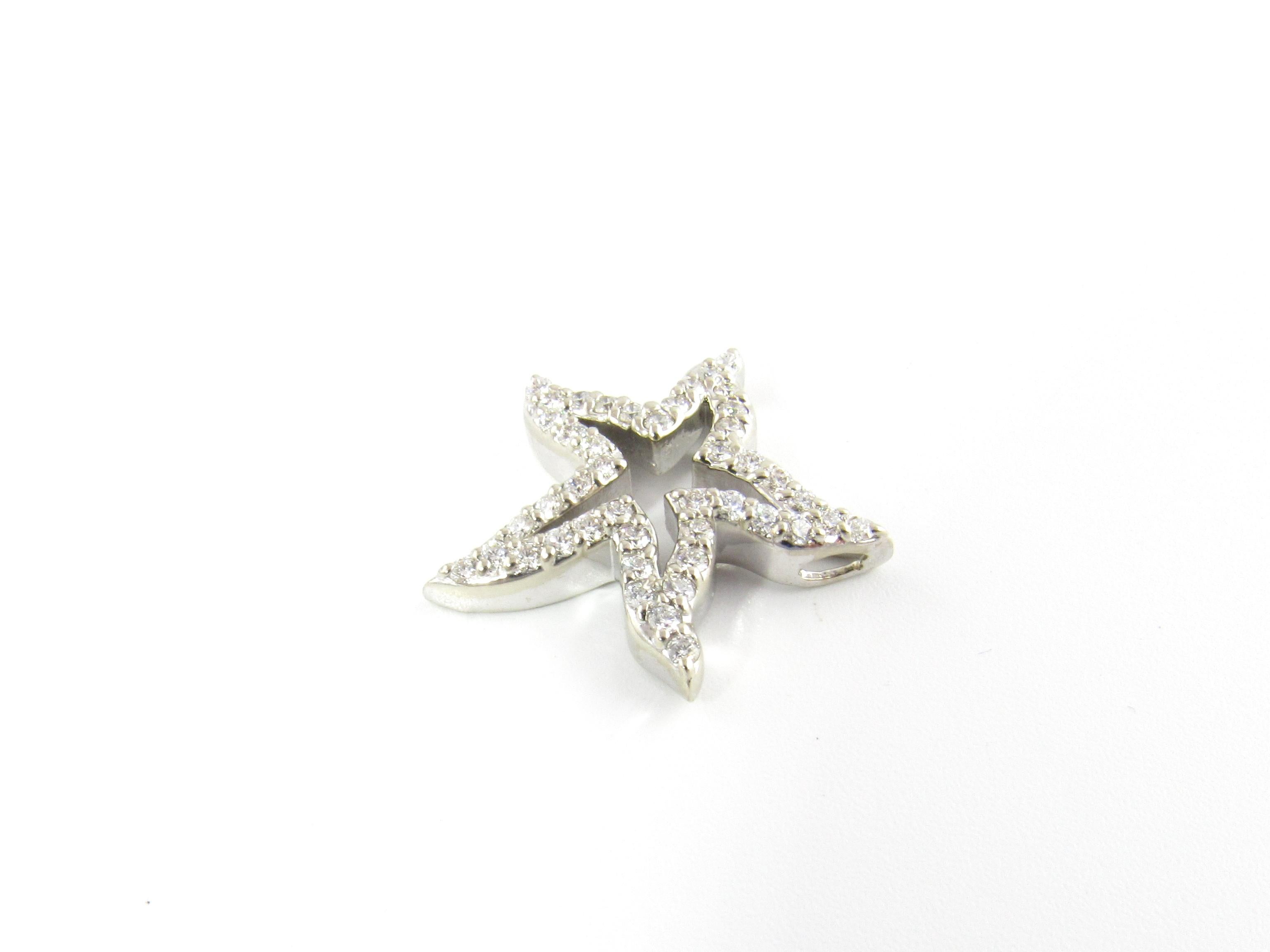 Round Cut 14 Karat White Gold and Diamond Starfish Pendant For Sale