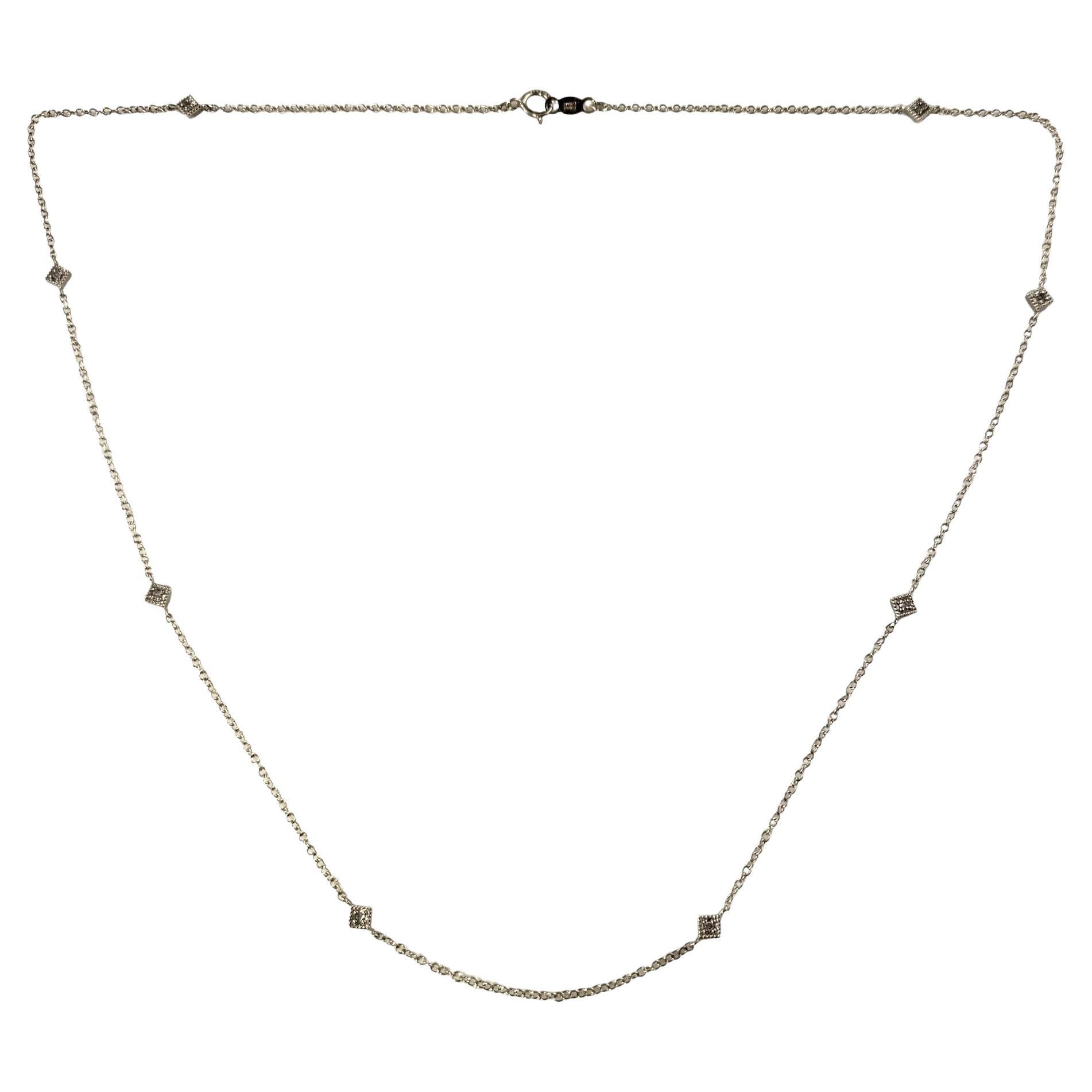 14 Karat White Gold and Diamond Station Necklace For Sale at 1stDibs