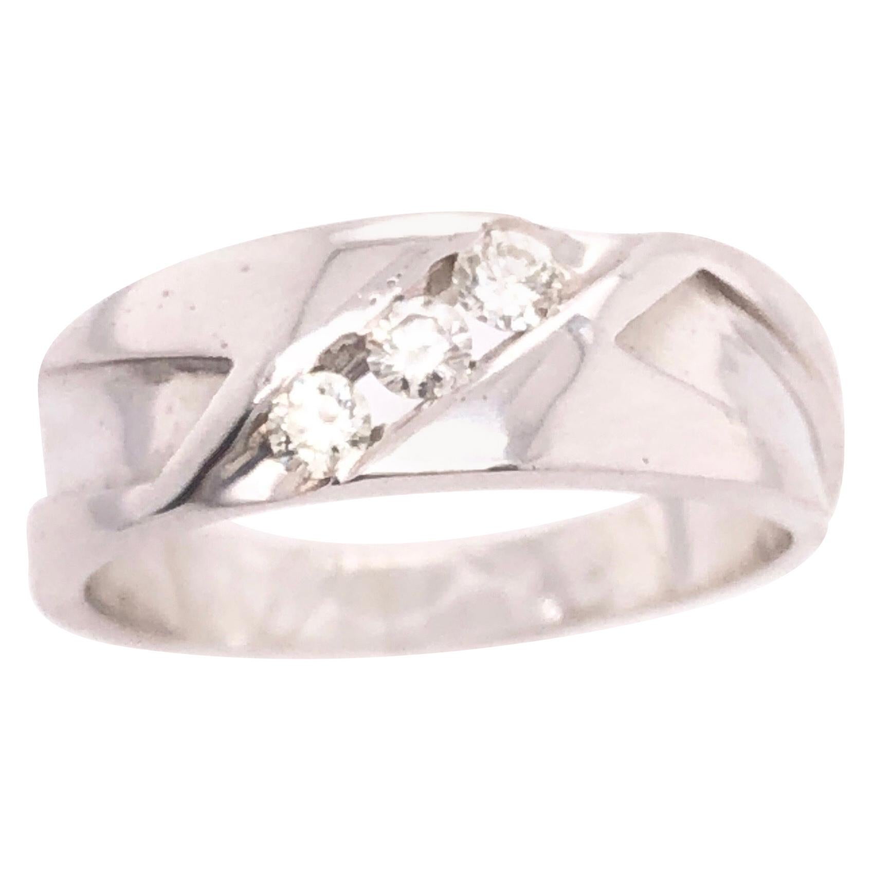 14 Karat White Gold and Diamond Three-Stone Band Wedding Bridal Ring
