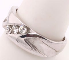 14 Karat White Gold and Diamond Three-Stone Band Wedding Bridal Ring