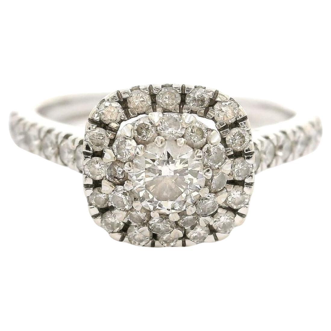 14 Karat White Gold and Diamond Vintage Cluster Halo Ring For Sale