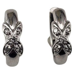 14 Karat White Gold and Diamond "X" Hoop Earrings #22226
