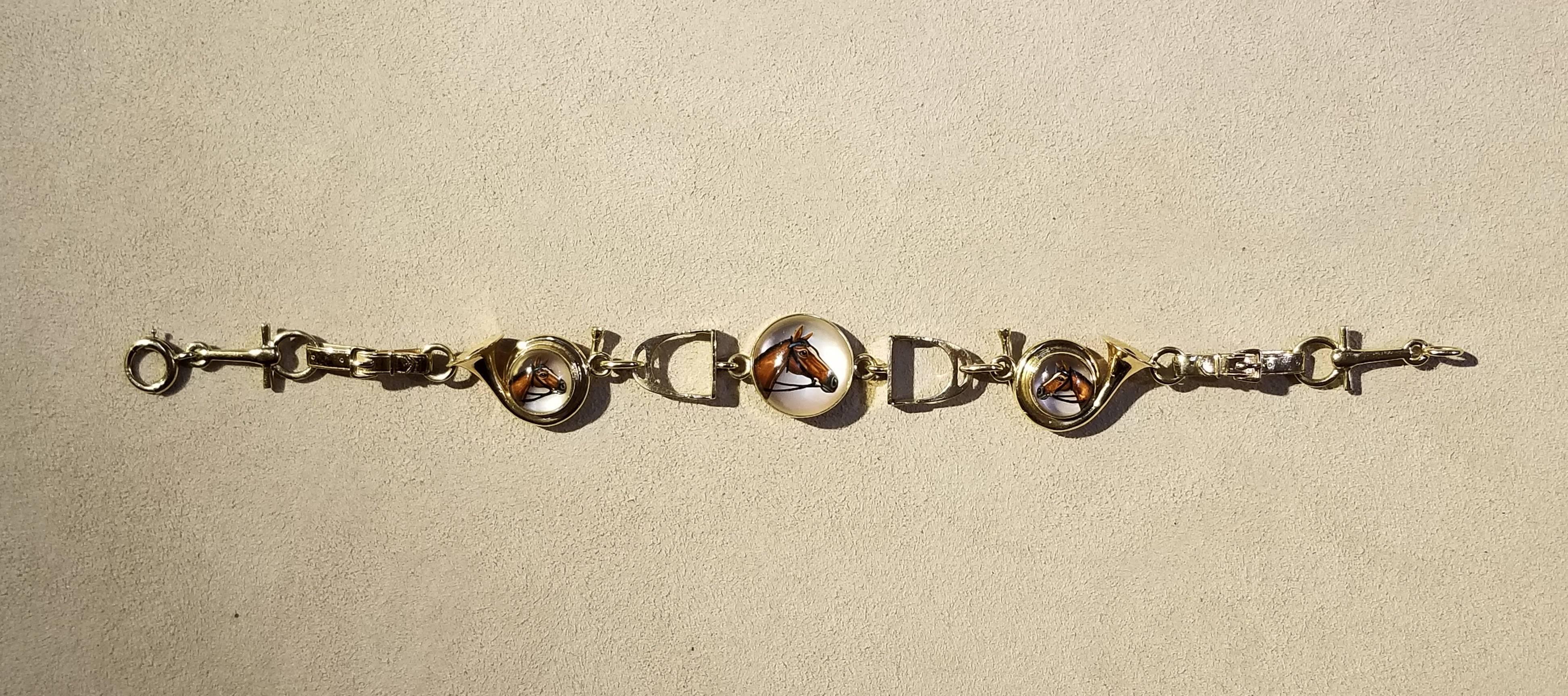 Retro 14 Karat White/Gold and Essex Crystal Equestrian, Hunter, Jumper Bracelet For Sale