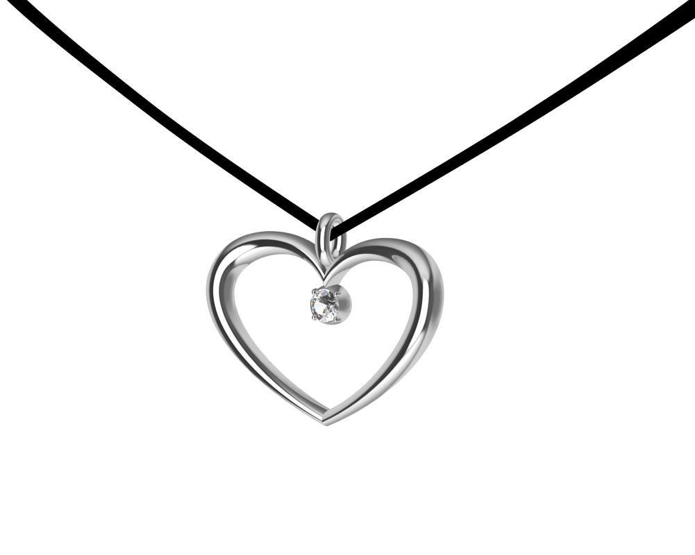 14 Karat White Gold and GIA Diamond Polished Tapered Heart Necklace In New Condition For Sale In New York, NY