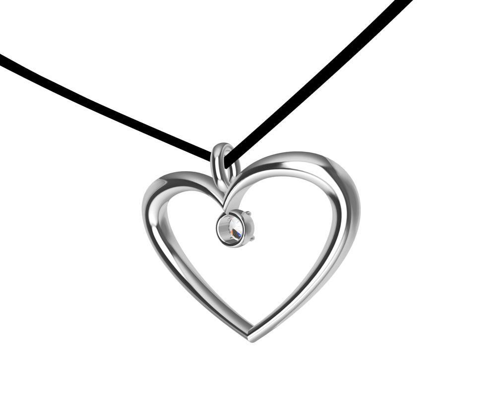 14 Karat White Gold and GIA Diamond Polished Tapered Heart Necklace For Sale 1