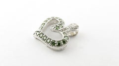 14 Karat White Gold and Green and White Diamond Heart Pendant