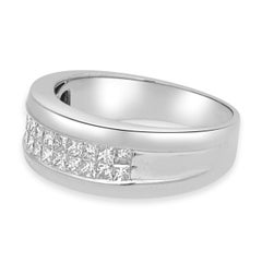 14 Karat White Gold and Invisible Set Princess Cut Diamond Wedding Band