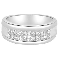 14 Karat White Gold and Invisible Set Princess Cut Diamond Wedding Band