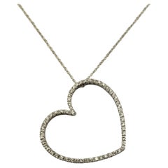 14 Karat White Gold and Large Diamond Open Heart Necklace #19014