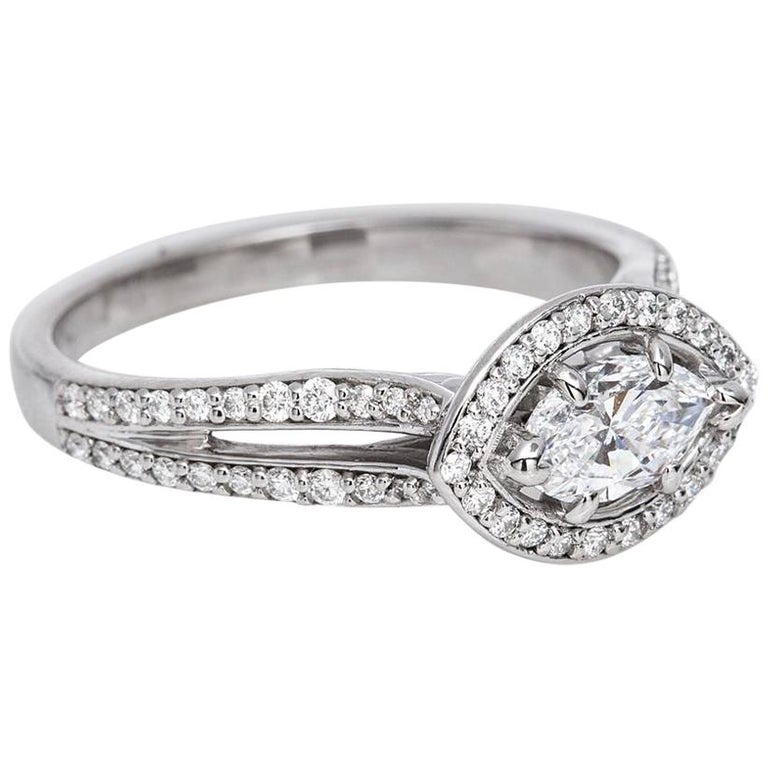 14 Karat White Gold and Marquise Diamond Ring with Diamond Halo For ...