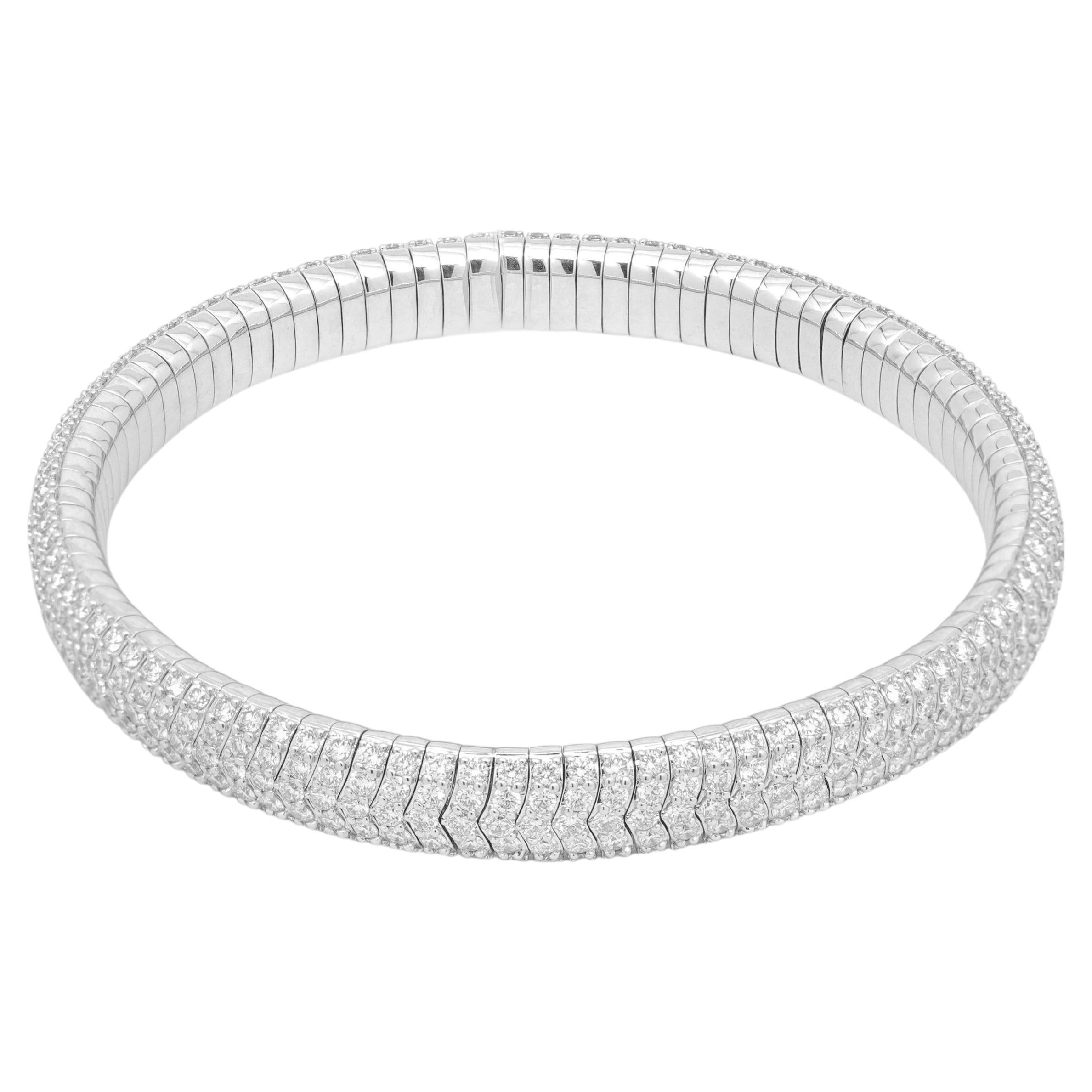 14 Karat White Gold and Pave Diamond Stretch Bangle Bracelet 6.25"