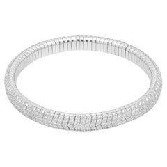 14 Karat White Gold and Pave Diamond Stretch Bangle Bracelet 6.25"