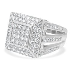 14 Karat White Gold and Pave Round Diamond Square Ring