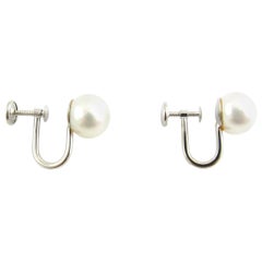 14 Karat White Gold and Pearl Non-Pierced Screw Back Earrings