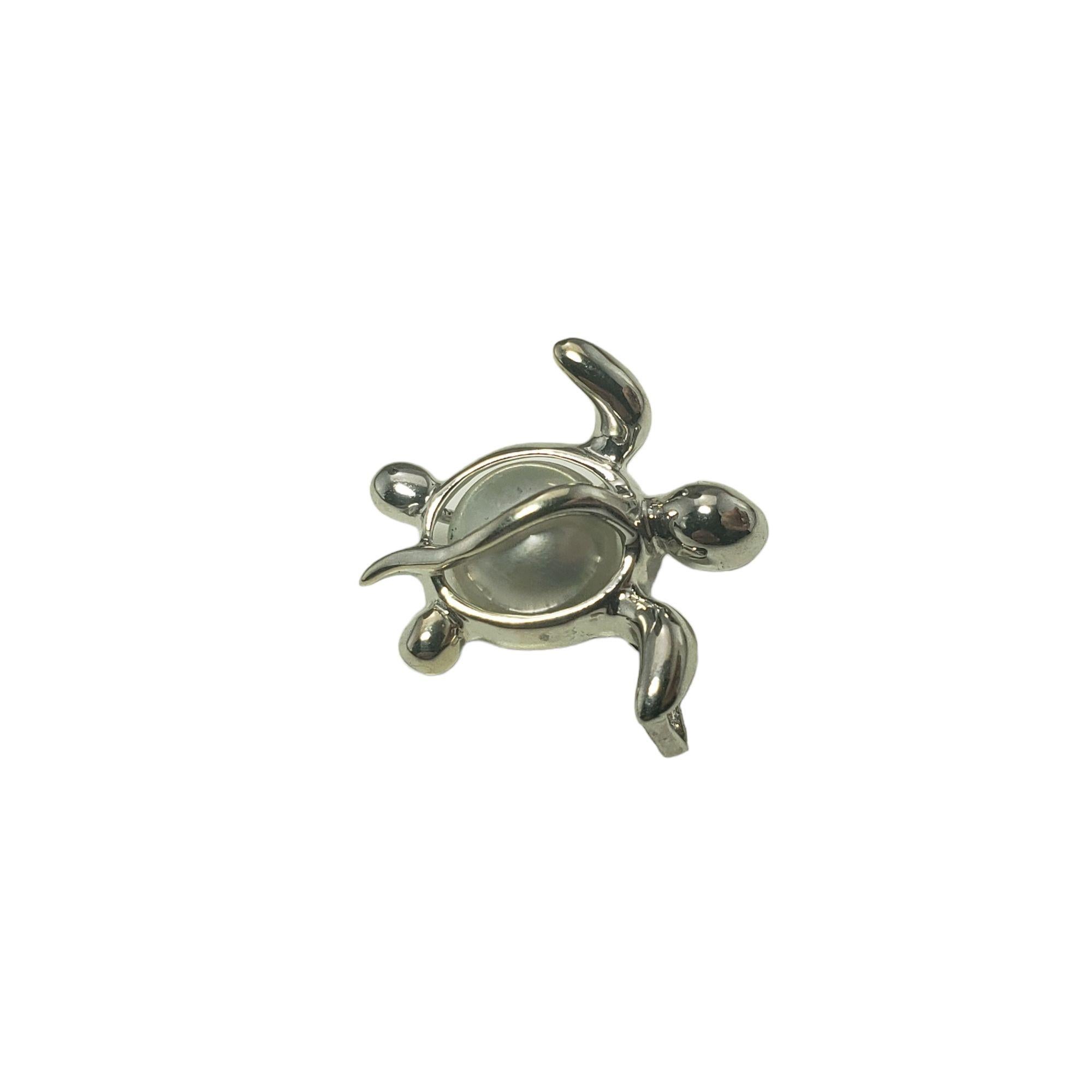 Round Cut 14 Karat White Gold and Pearl Turtle Charm #13091 For Sale