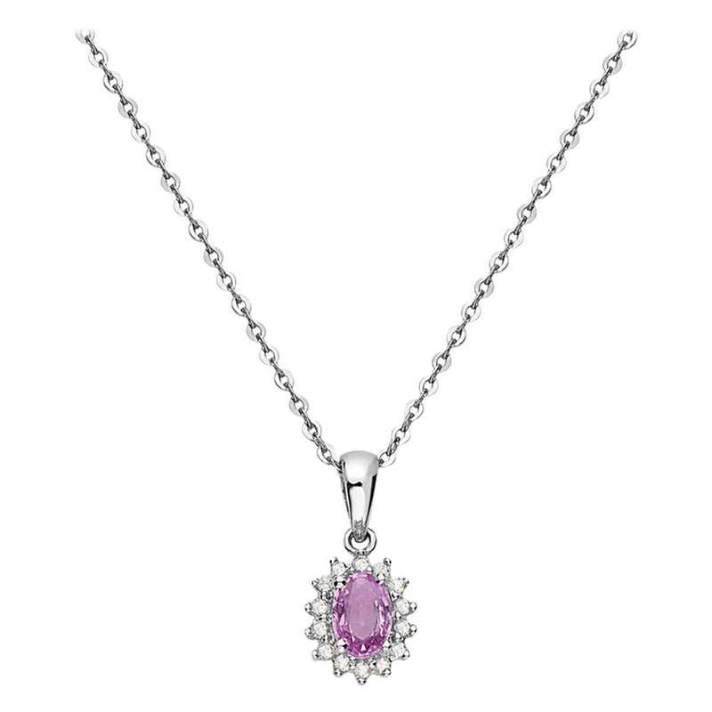 Pink Sapphire and Diamond Pendant Necklace For Sale at 1stDibs