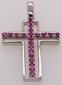 14 Karat White Gold and Pink Topaz Cross Pendant 0.38 TWS