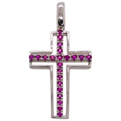 14 Karat White Gold and Pink Topaz Cross Pendant 0.38 TWS