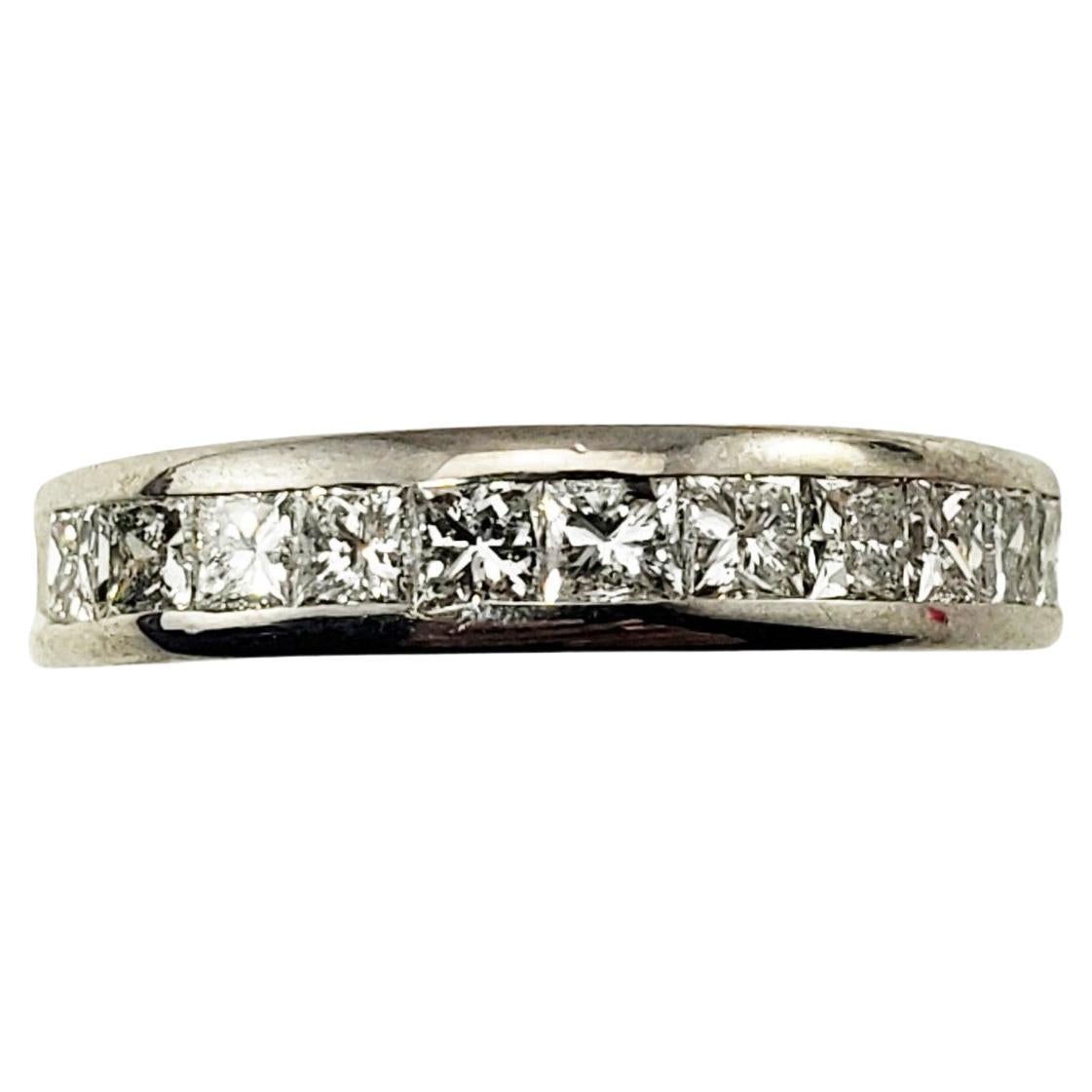 14 Karat White Gold and Princess Cut Diamond Wedding Band Ring For Sale