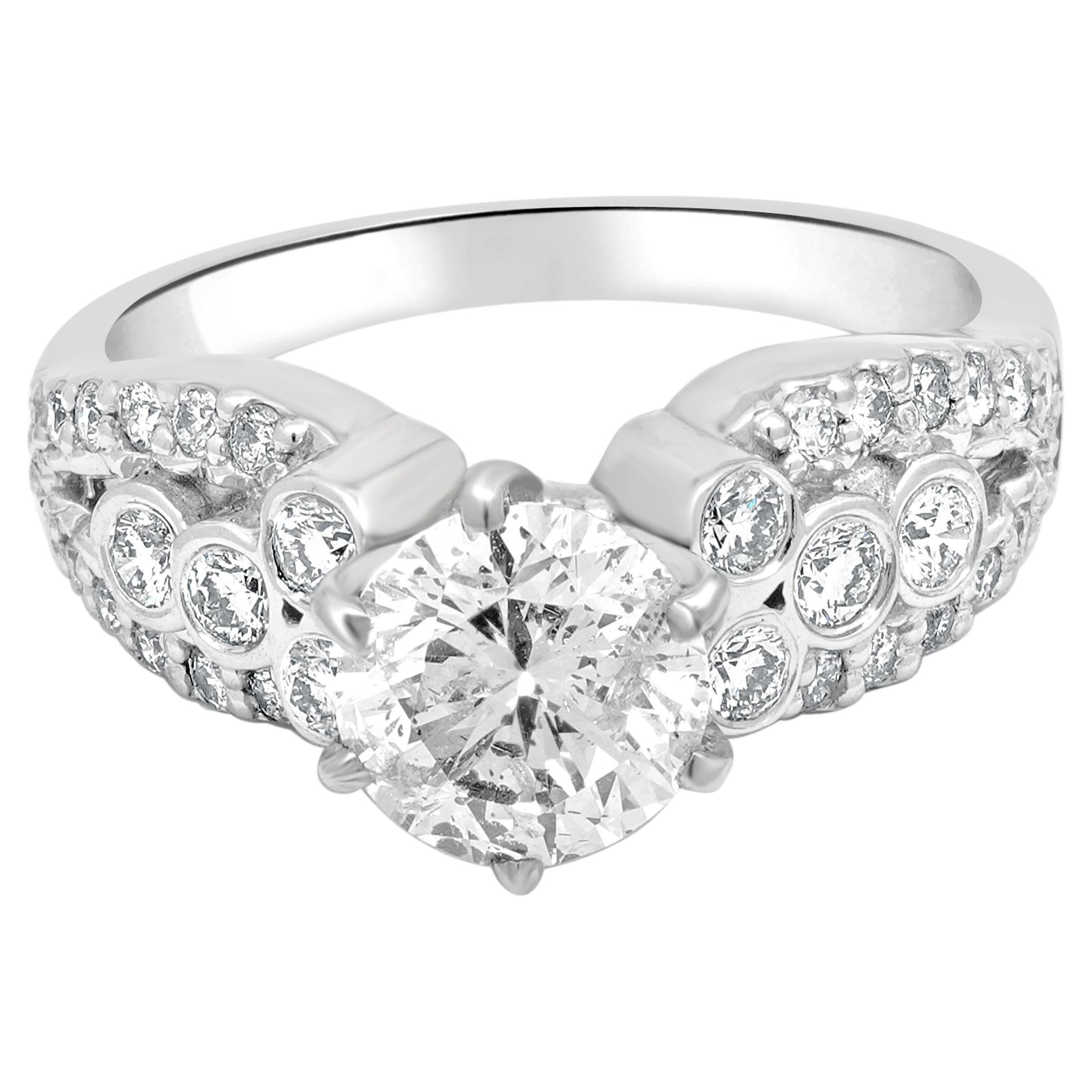 14 Karat White Gold and Round Brilliant Cut Diamond Engagement Ring