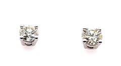 14 Karat White Gold and Round Diamond Stud Earrings Screw Back