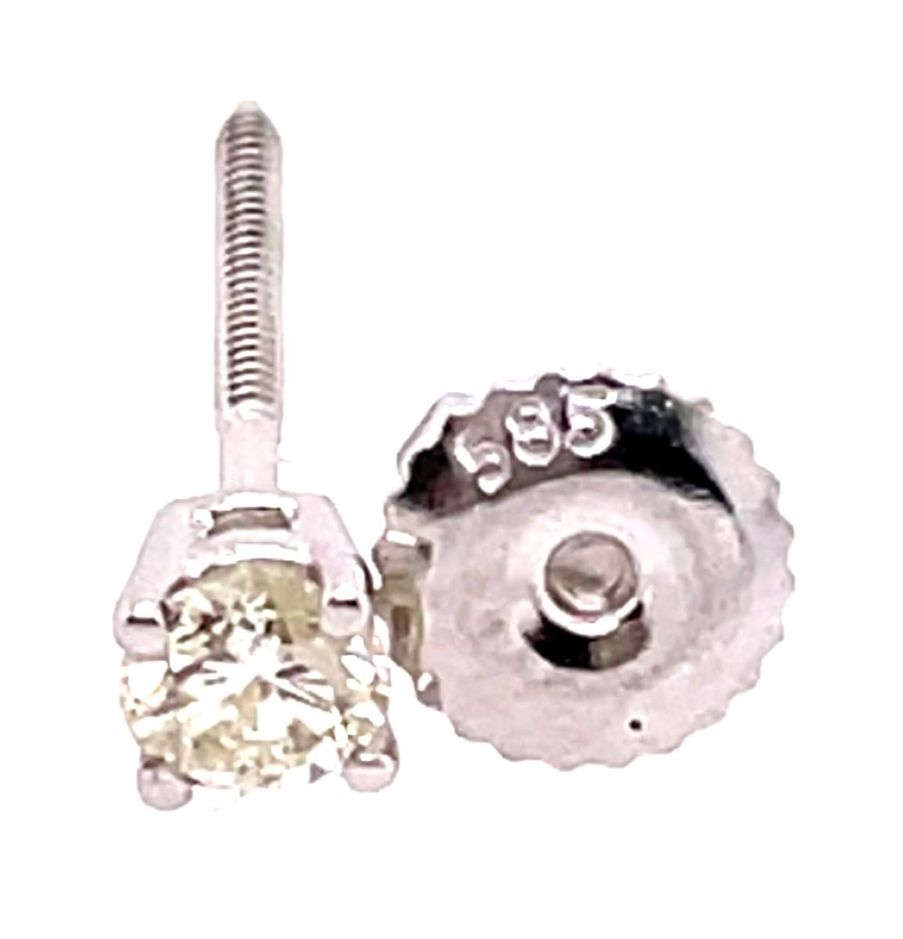 Contemporary 14 Karat White Gold and Round Diamond Stud Earrings Screw Back For Sale