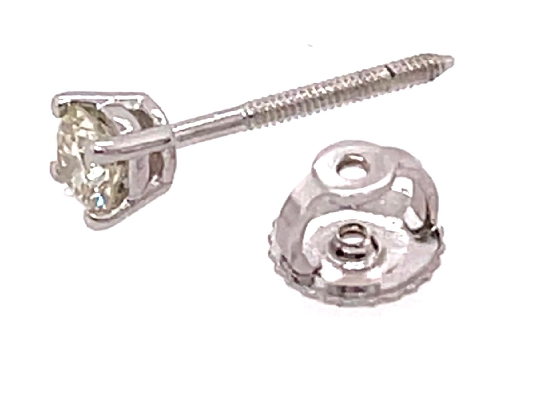 14 Karat White Gold and Round Diamond Stud Earrings Screw Back In Good Condition For Sale In Manhasset, NY