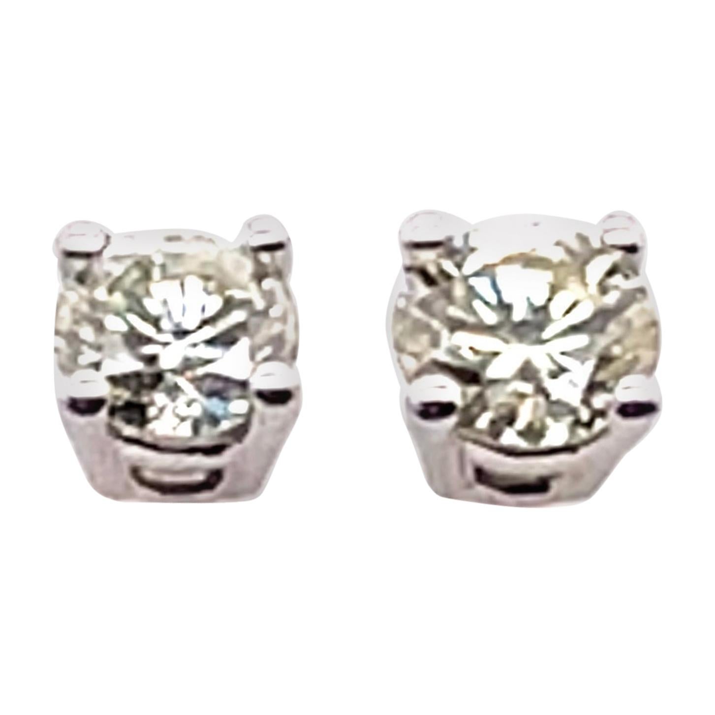 14 Karat White Gold and Round Diamond Stud Earrings Screw Back For Sale