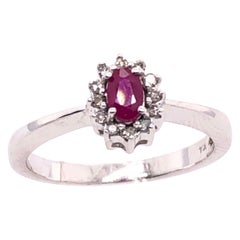 14 Karat White Gold and Ruby Ring Surrounded by Diamonds