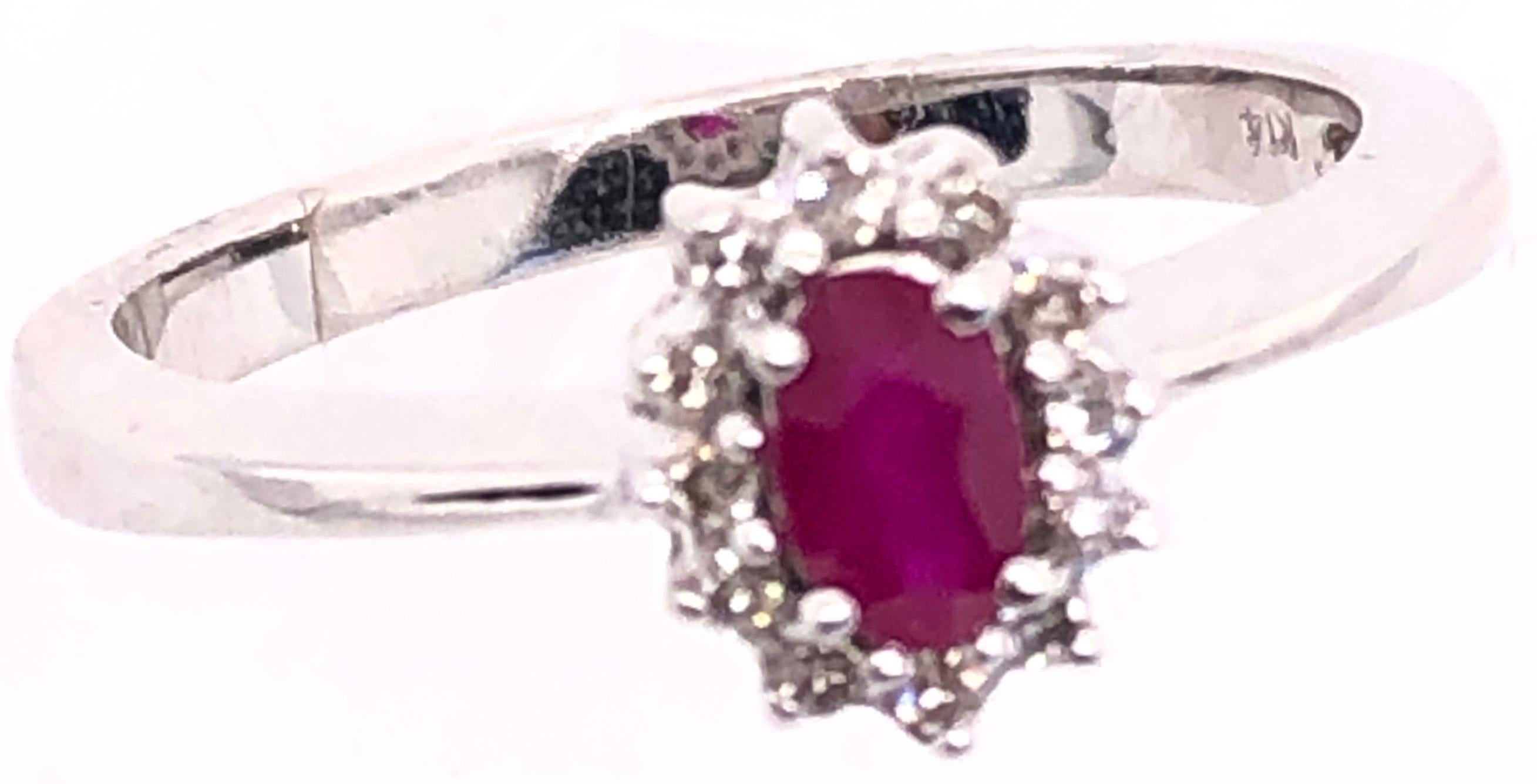 14 Karat White Gold and Ruby Ring Surrounded by Diamonds For Sale 3
