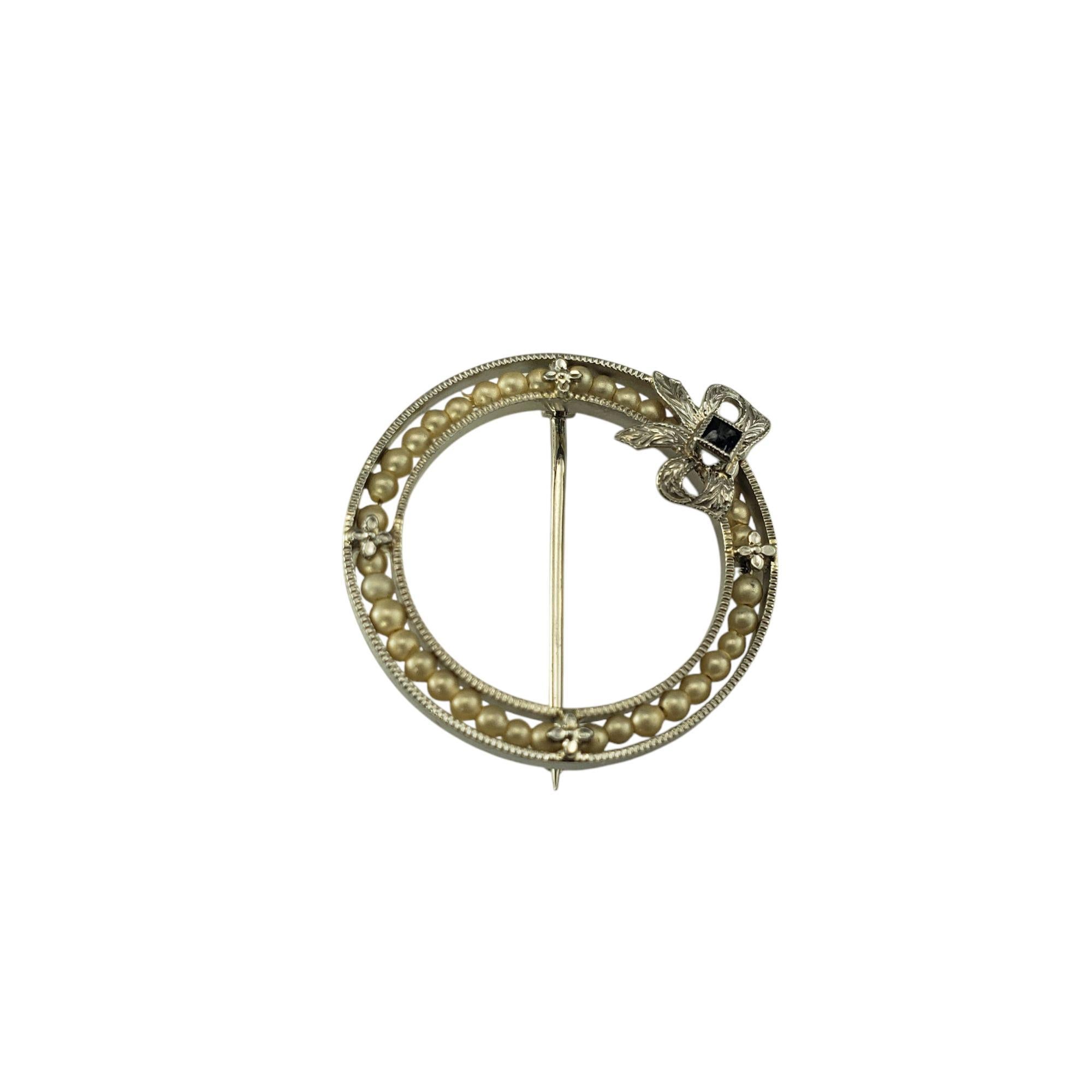 14 Karat Weißgold und Saatperlen Kreis Anstecknadel/Brosche #21402 Damen im Angebot