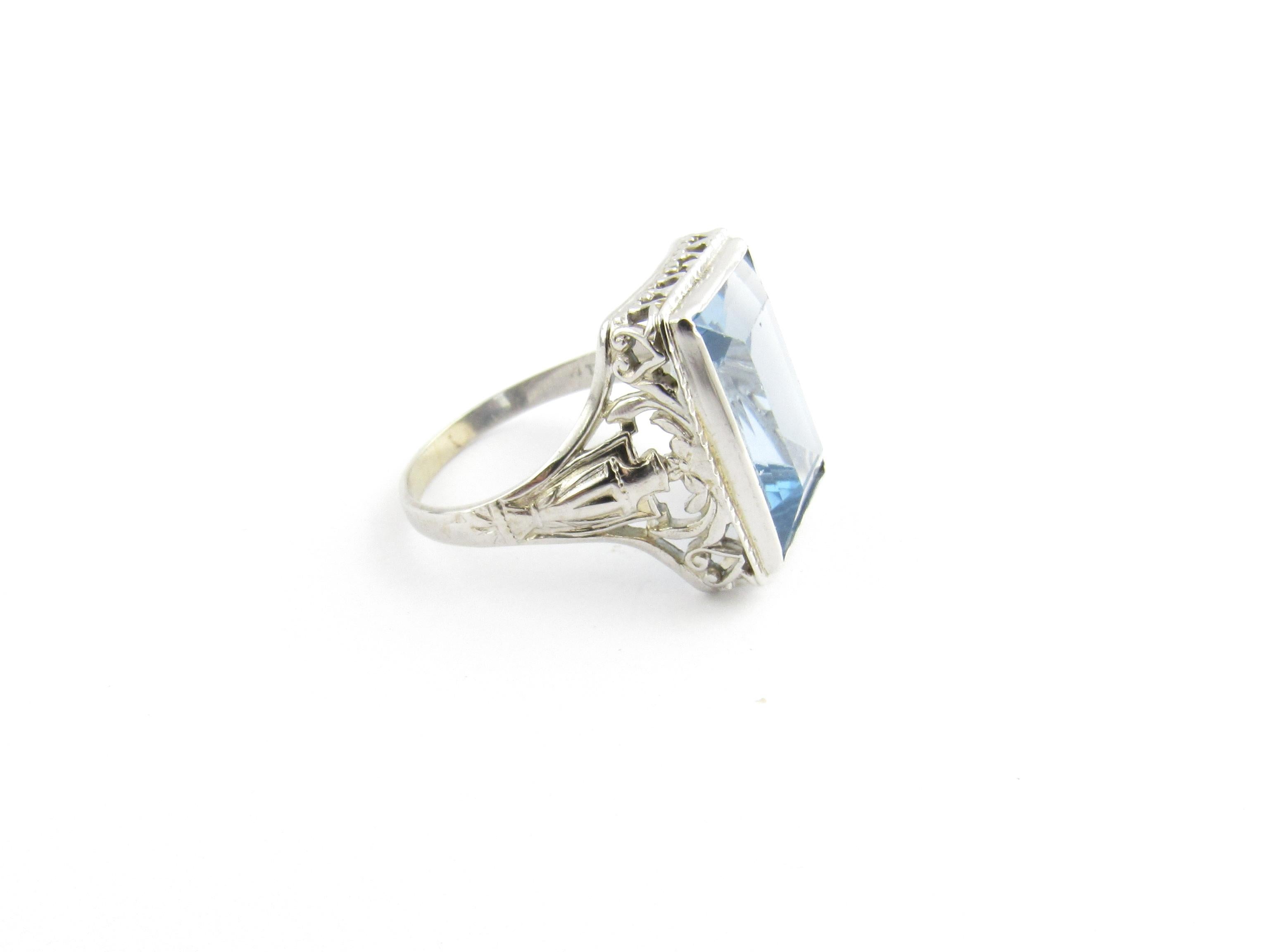 Women's 14 Karat White Gold and Simulated Blue Topaz Ring