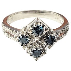 Vintage 14 Karat White Gold and White and Color-Treated Blue Diamond Ring
