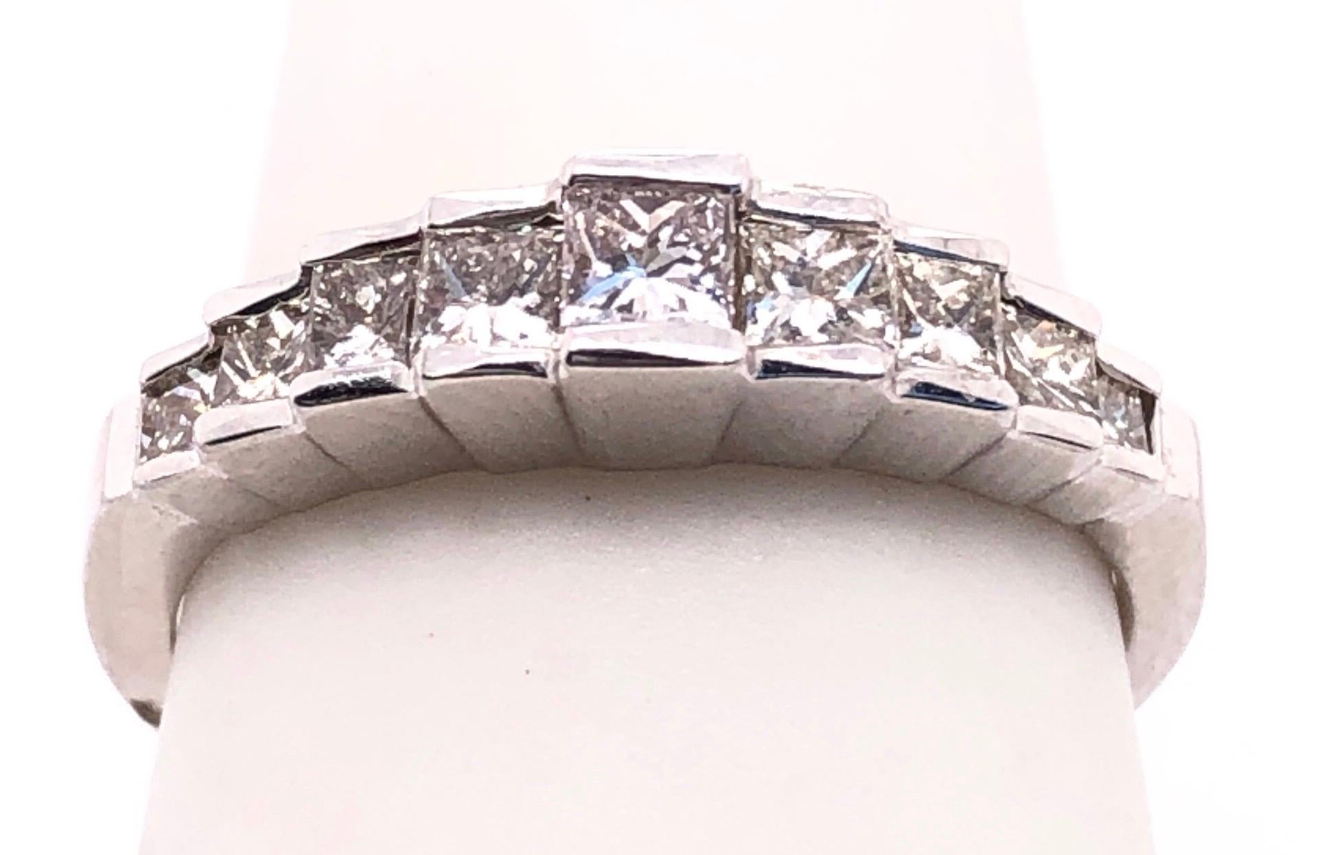 Cushion Cut 14 Karat White Gold Anniversary Ring with Diamonds 0.77 Total Diamond Weight For Sale