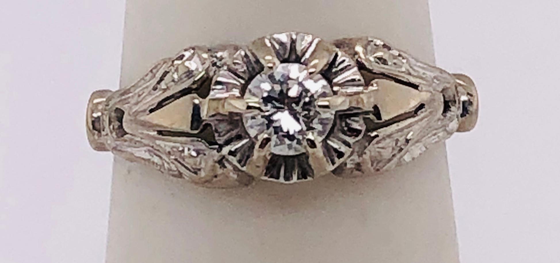 14 Karat White Gold Antique Diamond Engagement Ring  
0.40 Total Diamond Weight
