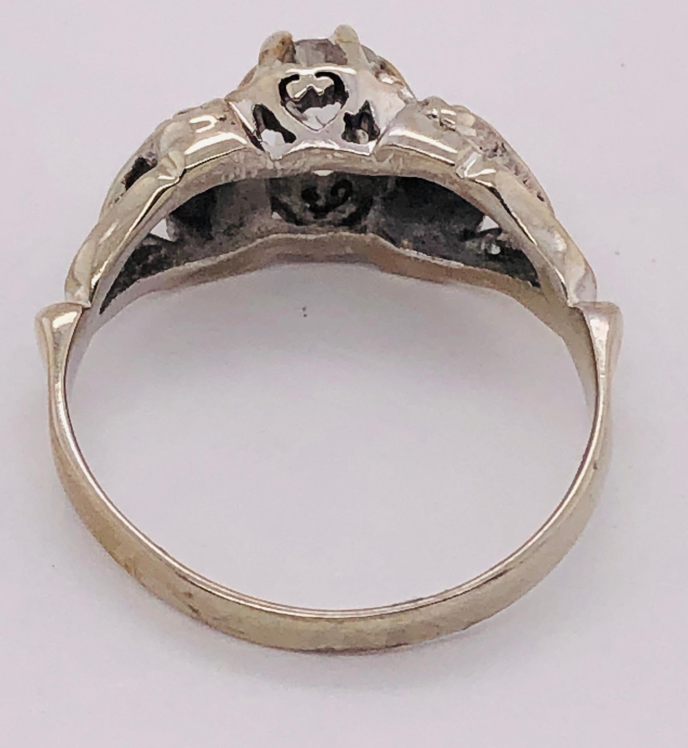 Women's or Men's 14 Karat White Gold Antique Diamond Engagement Bridal Ring For Sale