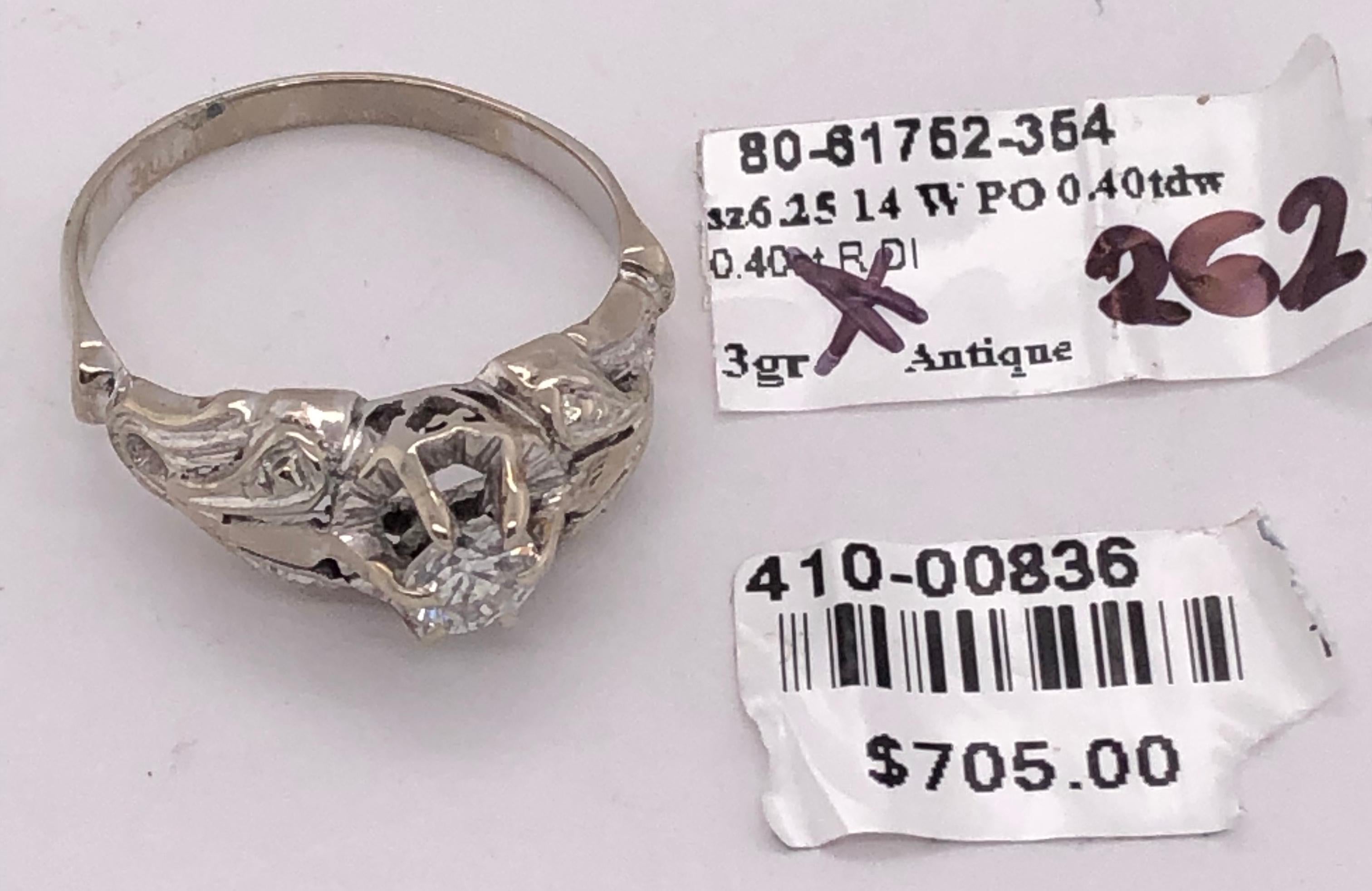 14 Karat White Gold Antique Diamond Engagement Bridal Ring For Sale 1