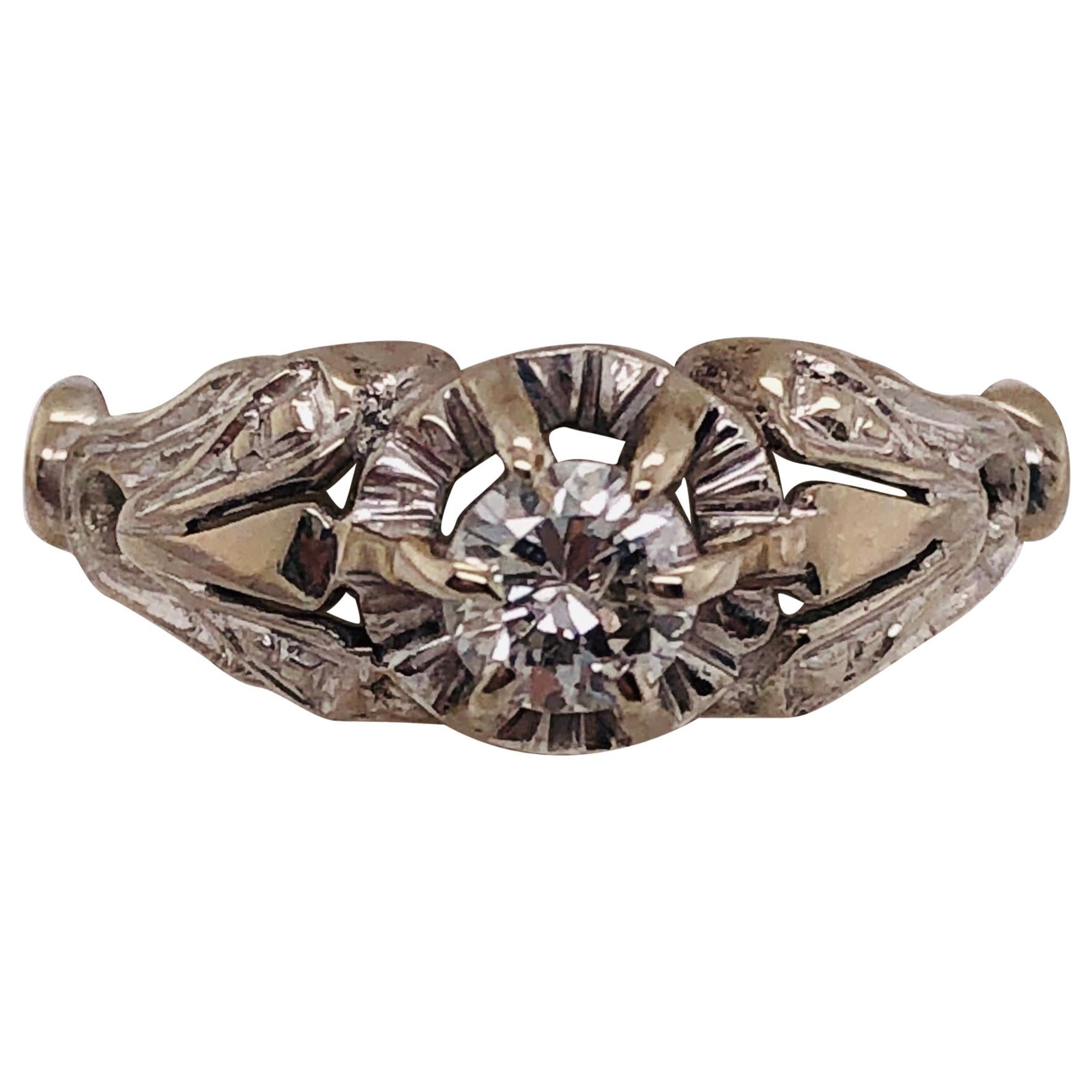 14 Karat White Gold Antique Diamond Engagement Bridal Ring