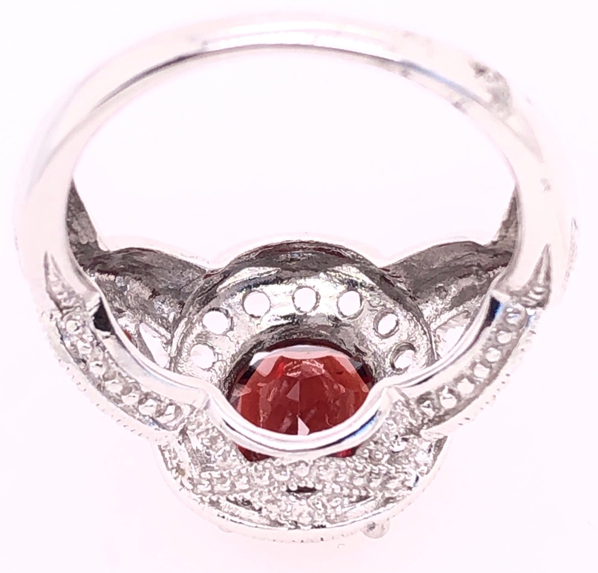 14 Karat White Gold Antique Ring Oval Garnet Center with Accents For Sale 2