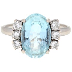 14 Karat White Gold, Aquamarine and Diamond Cocktail Ring