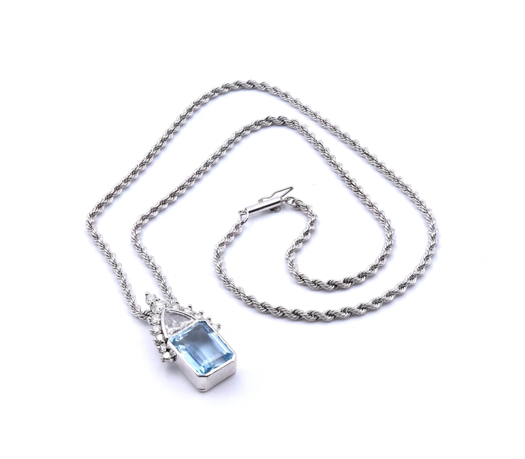 14 Karat White Gold Aquamarine and Diamond Necklace In Excellent Condition In Scottsdale, AZ