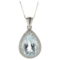 14 Karat White Gold Aquamarine and Diamond Pear Necklace